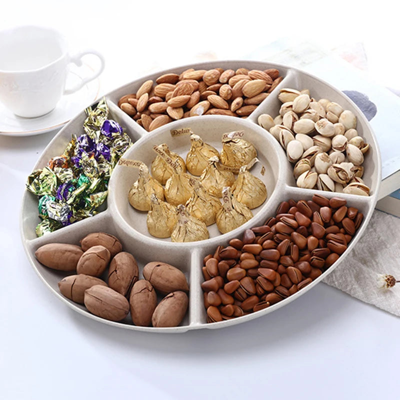 1Pc Food Storage Tray Nut Platter Candy Snacks Server Dish Divided Dried Fruit Snack Plate Appetizer Serving Platter For Party - Fields Of Fitness