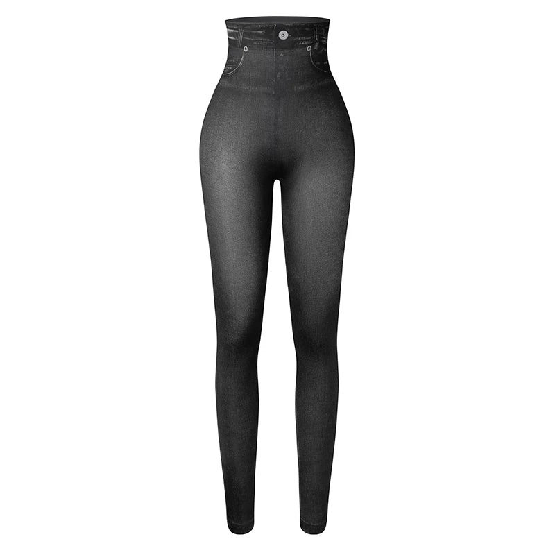 Push Up Seamless High Waist Faux Denim Leggings Women Casual Elastic Pocket Jeans Print Pants Skinny Pencil Leggins Mujer - Fields Of Fitness