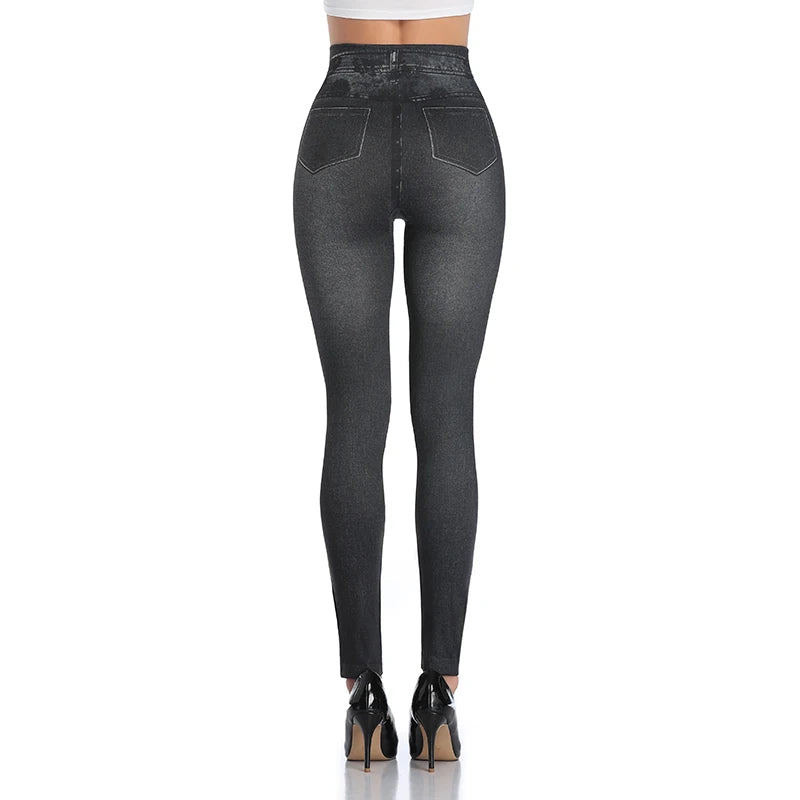 Push Up Seamless High Waist Faux Denim Leggings Women Casual Elastic Pocket Jeans Print Pants Skinny Pencil Leggins Mujer - Fields Of Fitness