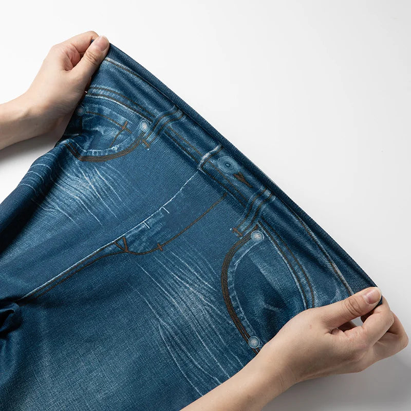 Push Up Seamless High Waist Faux Denim Leggings Women Casual Elastic Pocket Jeans Print Pants Skinny Pencil Leggins Mujer - Fields Of Fitness