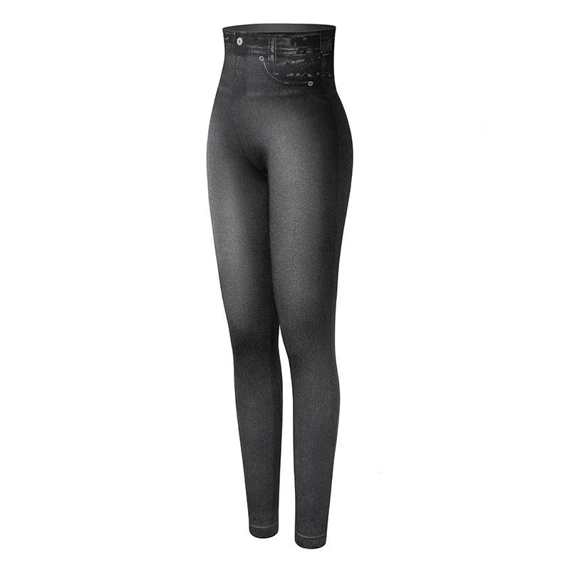 Push Up Seamless High Waist Faux Denim Leggings Women Casual Elastic Pocket Jeans Print Pants Skinny Pencil Leggins Mujer - Fields Of Fitness