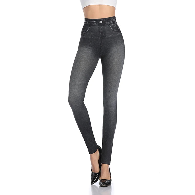 Push Up Seamless High Waist Faux Denim Leggings Women Casual Elastic Pocket Jeans Print Pants Skinny Pencil Leggins Mujer - Fields Of Fitness