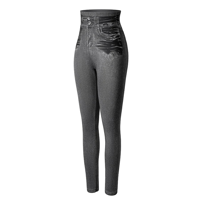 Push Up Seamless High Waist Faux Denim Leggings Women Casual Elastic Pocket Jeans Print Pants Skinny Pencil Leggins Mujer - Fields Of Fitness