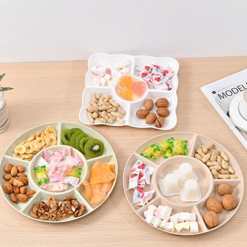 1Pc Food Storage Tray Nut Platter Candy Snacks Server Dish Divided Dried Fruit Snack Plate Appetizer Serving Platter For Party - Fields Of Fitness