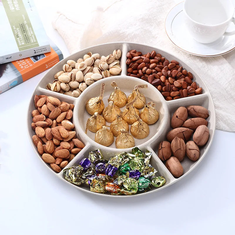 1Pc Food Storage Tray Nut Platter Candy Snacks Server Dish Divided Dried Fruit Snack Plate Appetizer Serving Platter For Party - Fields Of Fitness
