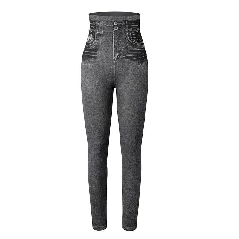 Push Up Seamless High Waist Faux Denim Leggings Women Casual Elastic Pocket Jeans Print Pants Skinny Pencil Leggins Mujer - Fields Of Fitness