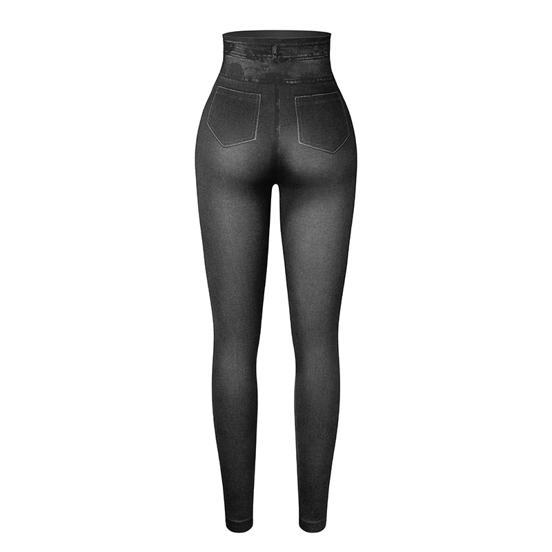 Push Up Seamless High Waist Faux Denim Leggings Women Casual Elastic Pocket Jeans Print Pants Skinny Pencil Leggins Mujer - Fields Of Fitness