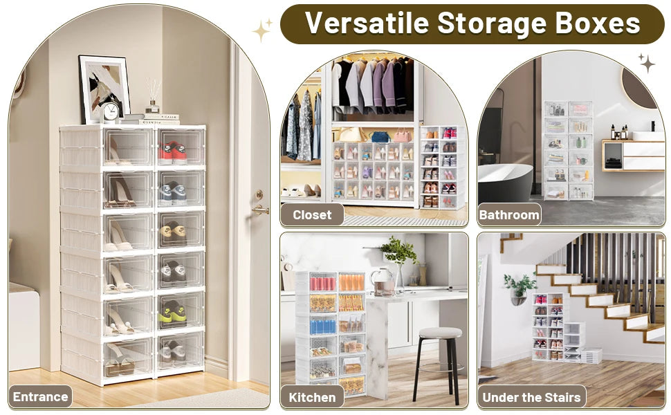 Shoe Storage Box 6 Layers Foldable Clear Door Transparent Stackable PP Material Dustproof Shoe Rack Organizer Space Saver - Fields Of Fitness