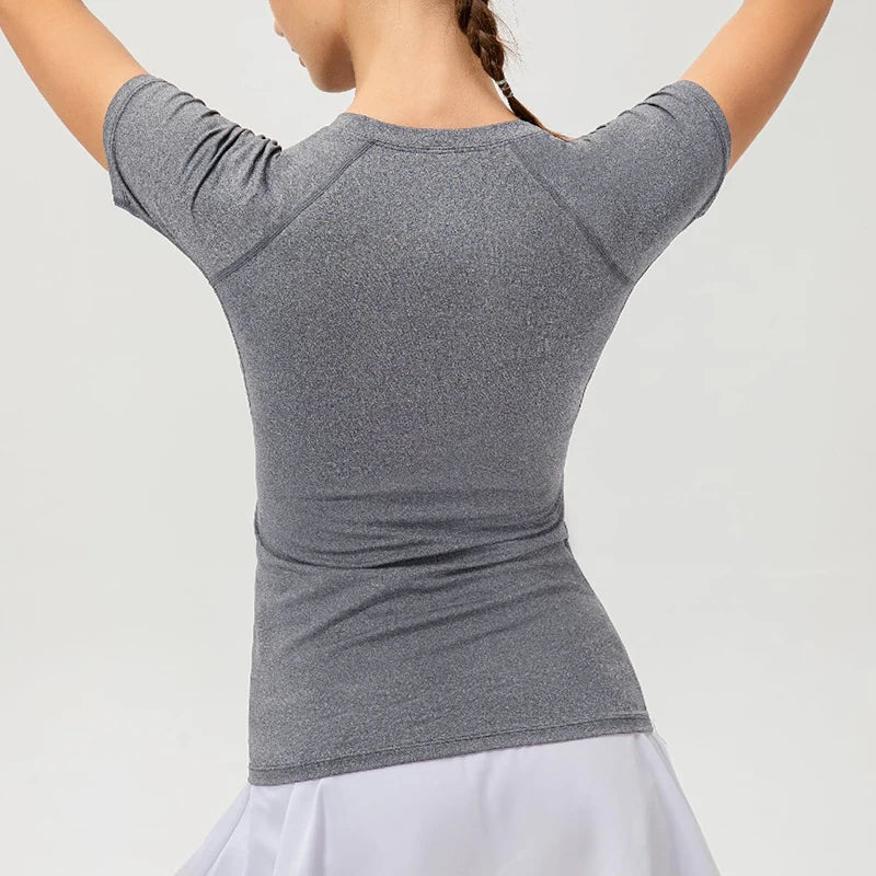 Women's Compression Shirt Short Sleeve Athletic Yoga Running T-Shirt Summer Gym Workout Quick Dry Stretchy Tees Tops Baselayer - Fields Of Fitness