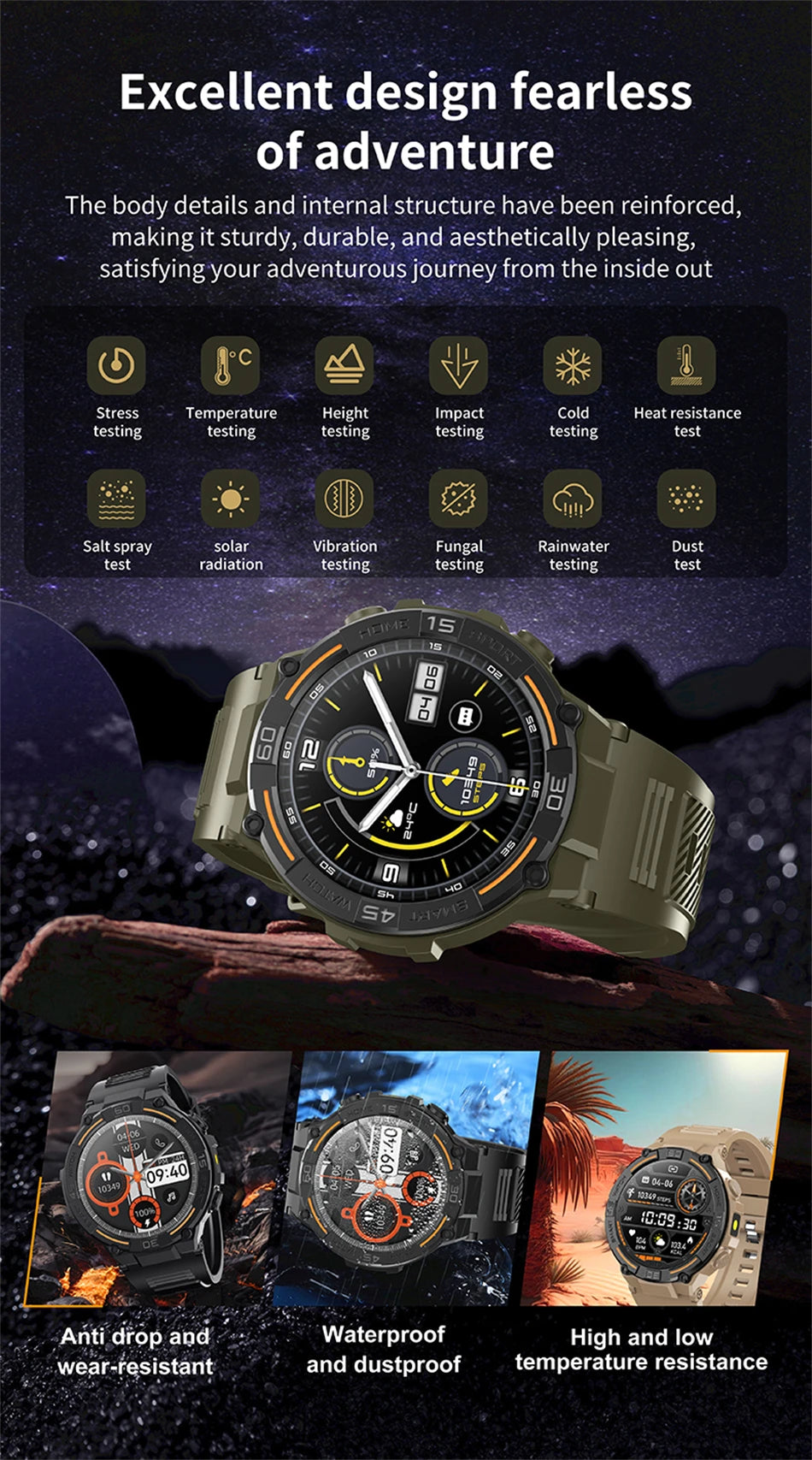 Smartwatch Military Men 360*360 HD Screen Flashlight Health Monitoring Waterproof Heart Rate BT Call Smart Watch For Android IOS - Fields Of Fitness