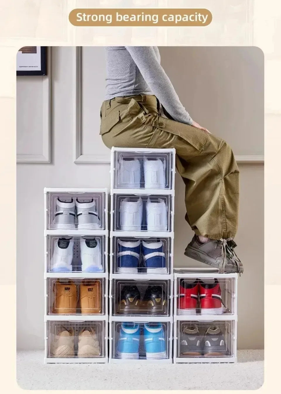 Foldable Shoe Box Transparent Dustproof Footwear Organizers With Cover Hall Stackable Shoes Cabinet Closet Sneakers Storage Rack - Fields Of Fitness