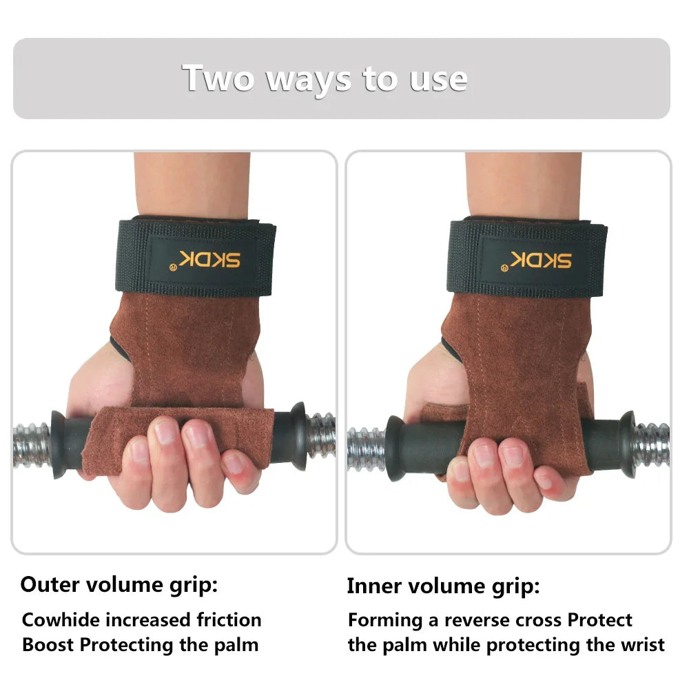 Gym Grips For Men Women Cowhide Palm Guards Weightlifting Fitness Workout Gloves Grips with Wrist Wraps Training Equipment - Fields Of Fitness
