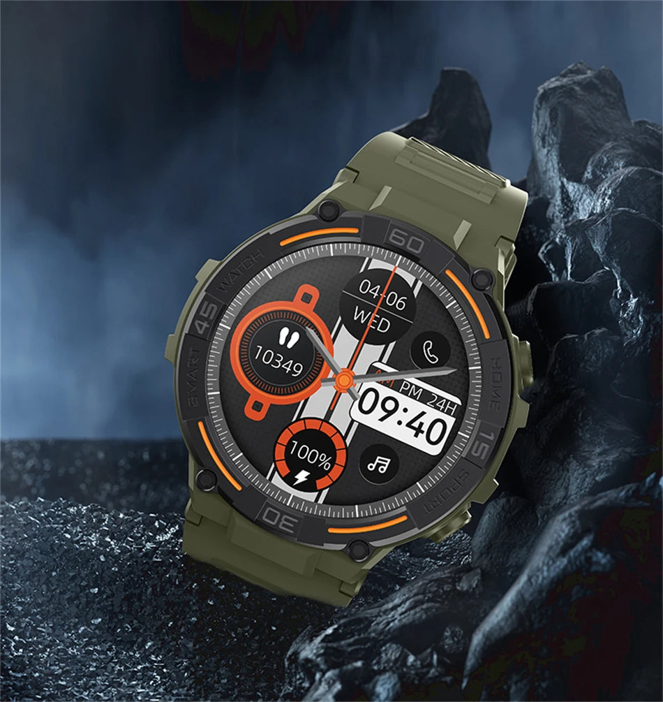 Smartwatch Military Men 360*360 HD Screen Flashlight Health Monitoring Waterproof Heart Rate BT Call Smart Watch For Android IOS - Fields Of Fitness