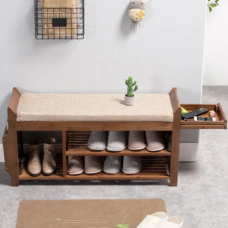 Shoe Storage Rack Bench With Double Layer Cushion Seat Living Room Shoe Organizer Entryway Storage Hallway Furniture Shoe Stool - Fields Of Fitness