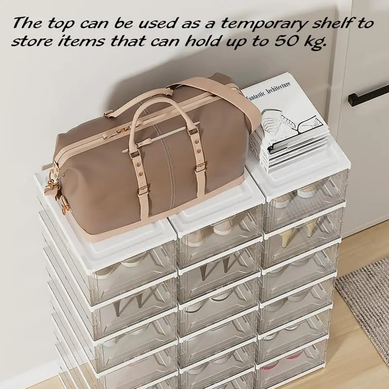 Shoe Storage Box 6 Layers Foldable Clear Door Transparent Stackable PP Material Dustproof Shoe Rack Organizer Space Saver - Fields Of Fitness