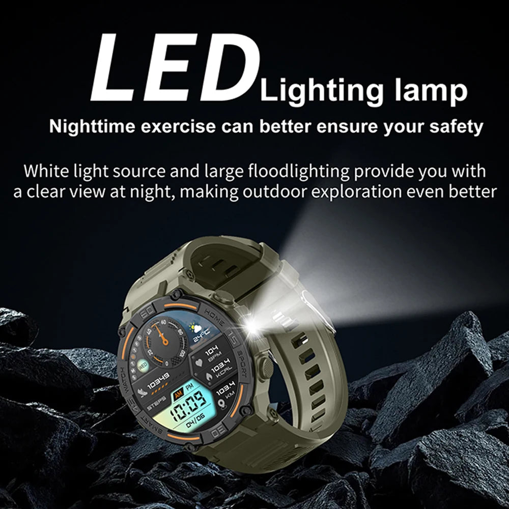 Smartwatch Military Men 360*360 HD Screen Flashlight Health Monitoring Waterproof Heart Rate BT Call Smart Watch For Android IOS - Fields Of Fitness