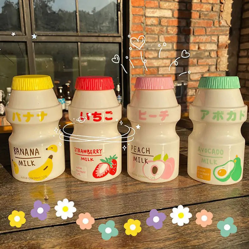 480ml Plastic Water Bottle Tour Drinking Bottle Yakult Shape Cute Kawaii Milk Carton Shaker Bottle For Kids/Girl/Adult Glass - Fields Of Fitness