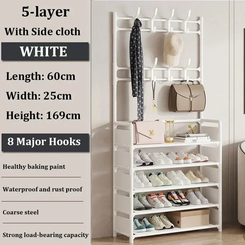 Clothes Hanger Multi-Layer Shoe Rack Doorway DIY Hat And Shoes Shelf Simple Floor-Standing Living Room Organizer Storage Racks - Fields Of Fitness