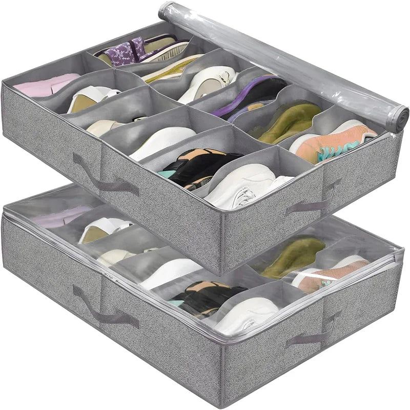 Foldable Under Bed Shoe Storage Organizer Dustproof Non Woven Storage Box with Clear Window Space Saving Shoes Organizer - Fields Of Fitness