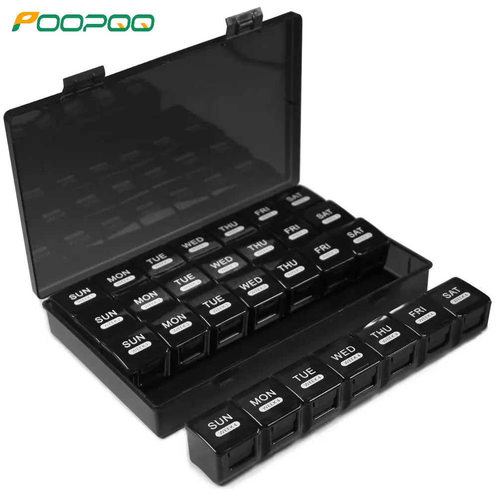 Pill Organizer Monthly, Moisture-Proof 4 Weeks Pill Box, Medicine Organizer One Month, Pill Container for Vitamin, Supplements - Fields Of Fitness
