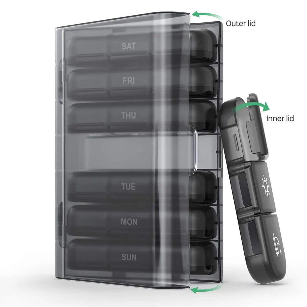 Pill Box 7 Days Organizer 21/14 Grids 3 Times One Day Portable Travel with Large Compartments for Vitamins Medicine Fish Oils - Fields Of Fitness