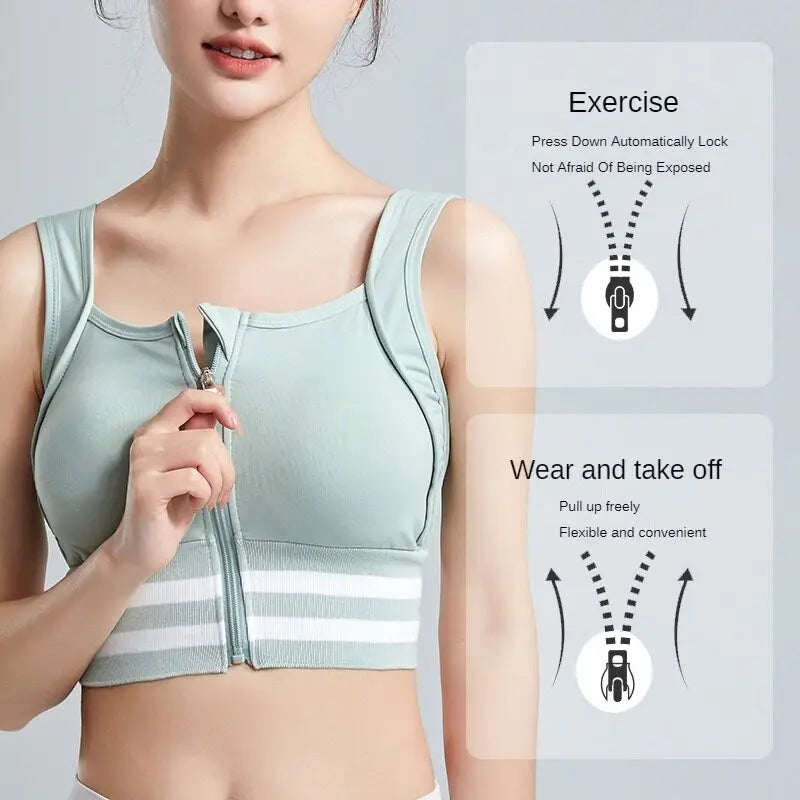 Sports Bras Zip Front For Women With Full Coverage Removable Padded Workout Bra Shockproof Yoga Underwear Running Fitness Vest - Fields Of Fitness