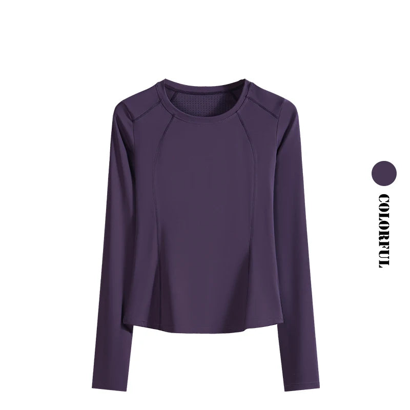 DRUR Yoga Tops Long Sleeve Round Neck Quick Dry Sports Jacket Women Gym Clothes Jogger Running Tops With Pockets Workout Shirts - Fields Of Fitness