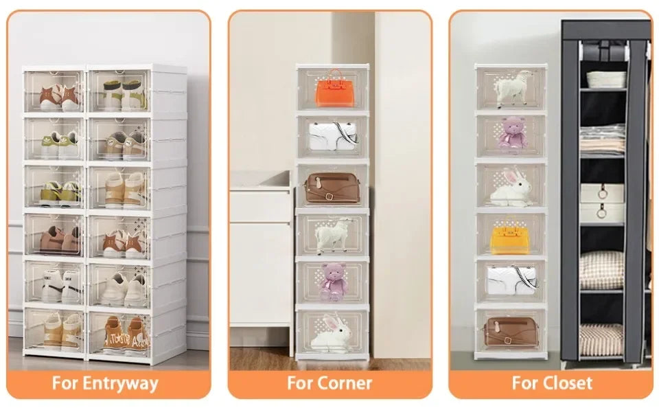 Foldable Shoe Box Stackable Transparent Dustproof Footwear Organizers With Cover Hall Shoes Cabinet Closet Sneakers Storage Rack - Fields Of Fitness