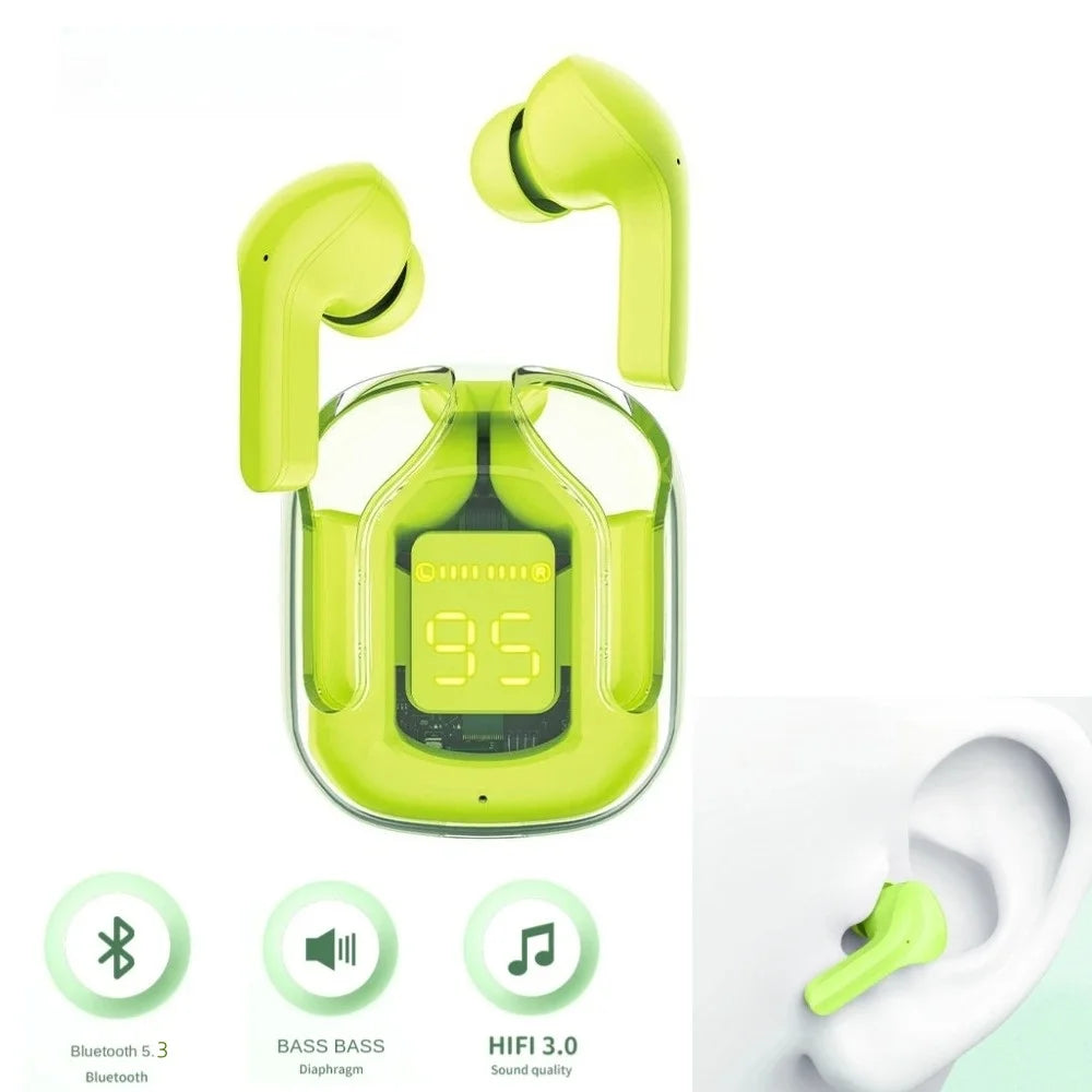 True Wireless Bluetooth 5.3 Transparent Headset with LED Digital Display Stereo Sound TWS ENC Earphones Mic for Sports Working - Fields Of Fitness