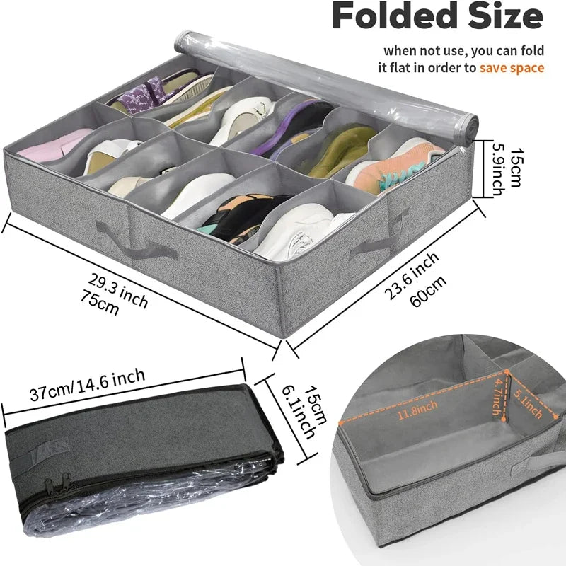 Foldable Under Bed Shoe Storage Organizer Dustproof Non Woven Storage Box with Clear Window Space Saving Shoes Organizer - Fields Of Fitness