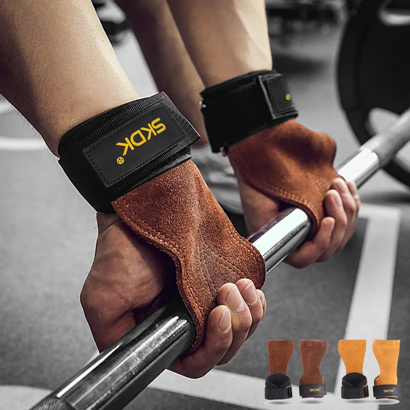 Gym Grips For Men Women Cowhide Palm Guards Weightlifting Fitness Workout Gloves Grips with Wrist Wraps Training Equipment - Fields Of Fitness
