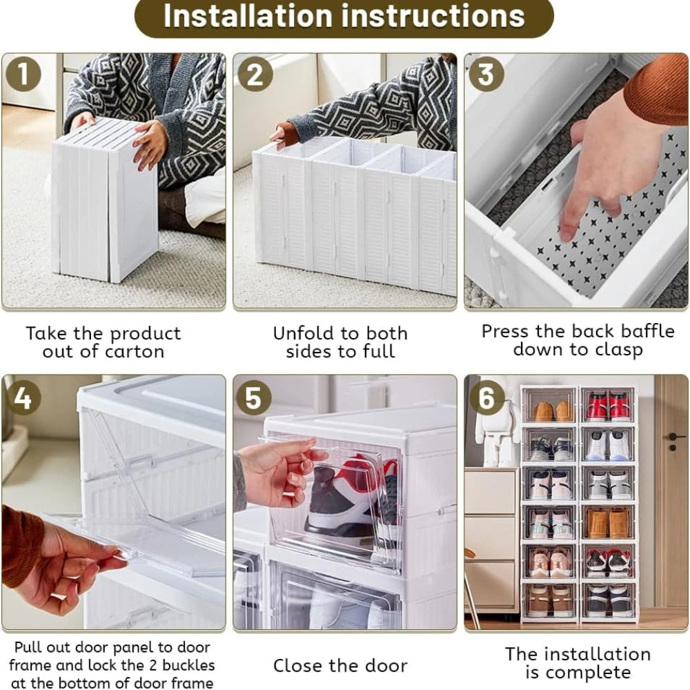 Shoe Storage Box 6 Layers Foldable Clear Door Transparent Stackable PP Material Dustproof Shoe Rack Organizer Space Saver - Fields Of Fitness