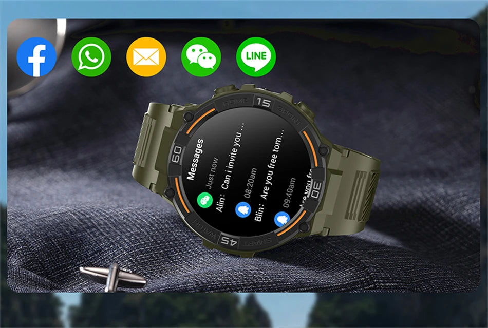 Smartwatch Military Men 360*360 HD Screen Flashlight Health Monitoring Waterproof Heart Rate BT Call Smart Watch For Android IOS - Fields Of Fitness