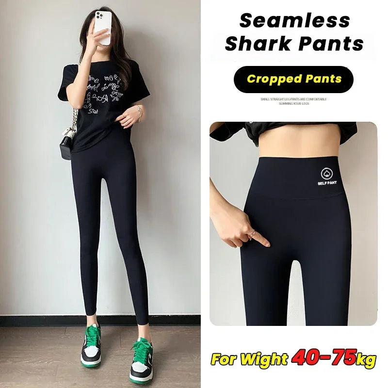Womens High Waisted Seamless Leggings Sports Fitness Yoga Pants Gym Leggings Womens Elastic Shark Pants Cycling Pants Summer - Fields Of Fitness