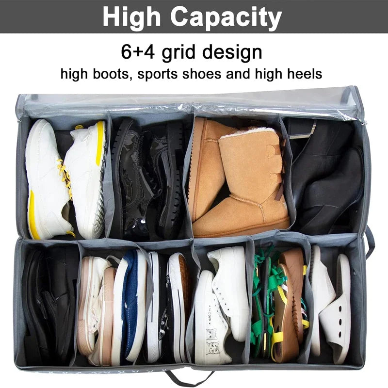 Foldable Under Bed Shoe Storage Organizer Dustproof Non Woven Storage Box with Clear Window Space Saving Shoes Organizer - Fields Of Fitness