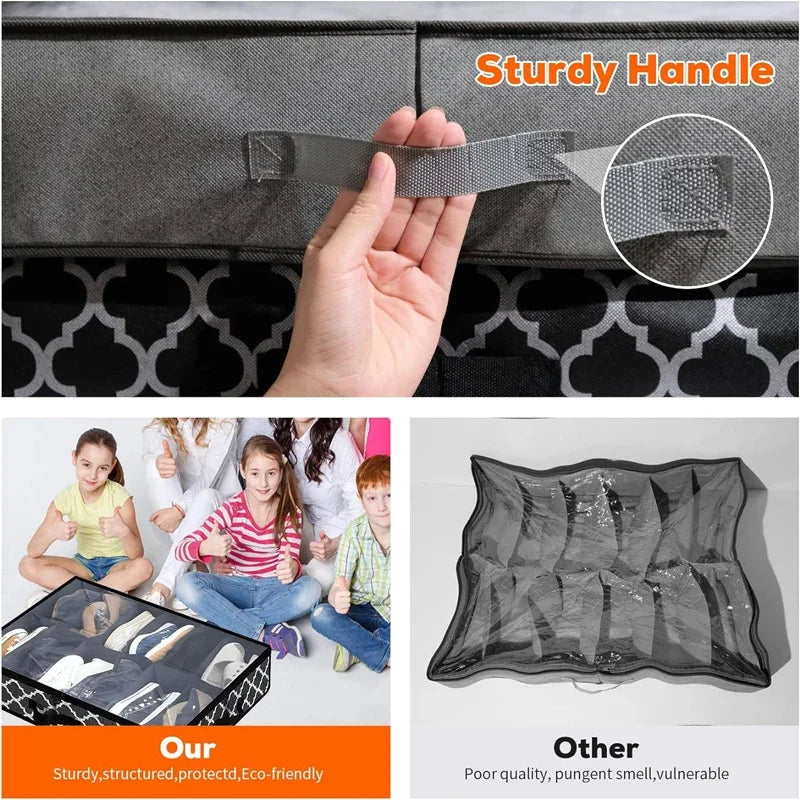 Foldable Under Bed Shoe Storage Organizer Dustproof Non Woven Storage Box with Clear Window Space Saving Shoes Organizer - Fields Of Fitness