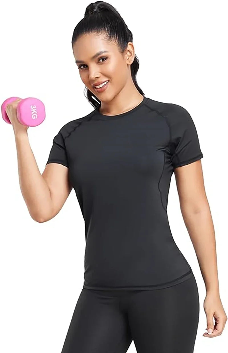 Women's Compression Shirt Short Sleeve Athletic Yoga Running T-Shirt Summer Gym Workout Quick Dry Stretchy Tees Tops Baselayer - Fields Of Fitness
