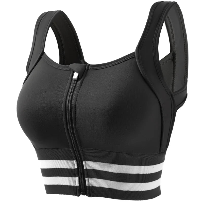 Sports Bras Zip Front For Women With Full Coverage Removable Padded Workout Bra Shockproof Yoga Underwear Running Fitness Vest - Fields Of Fitness
