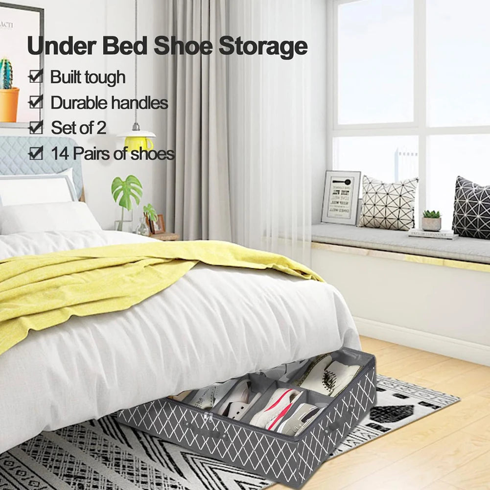 Foldable Under Bed Shoe Storage Organizer Dustproof Non Woven Storage Box with Clear Window Space Saving Shoes Organizer - Fields Of Fitness