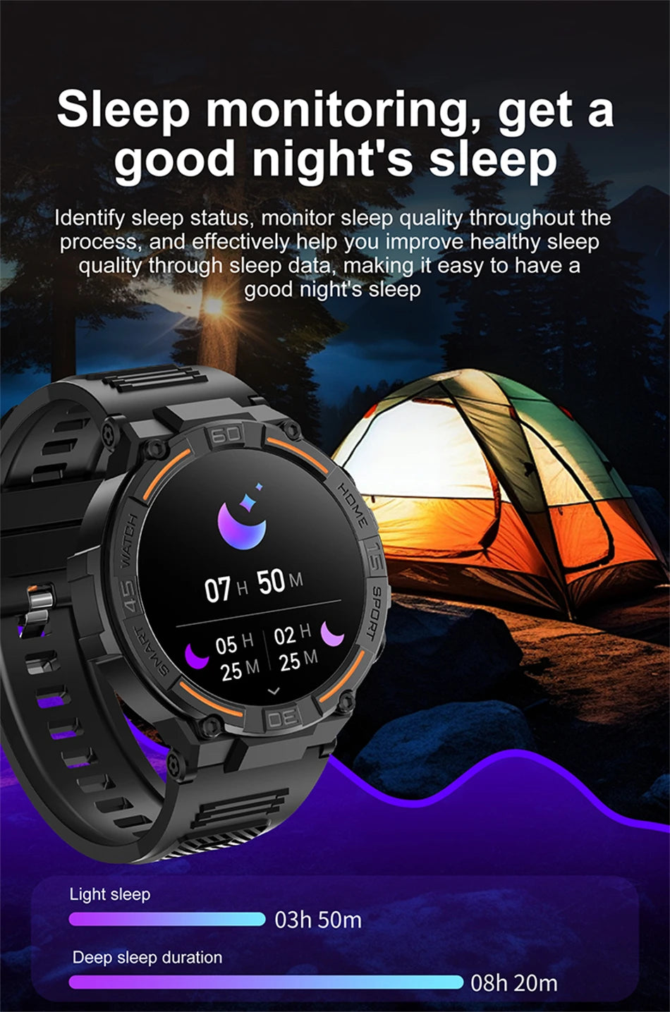 Smartwatch Military Men 360*360 HD Screen Flashlight Health Monitoring Waterproof Heart Rate BT Call Smart Watch For Android IOS - Fields Of Fitness