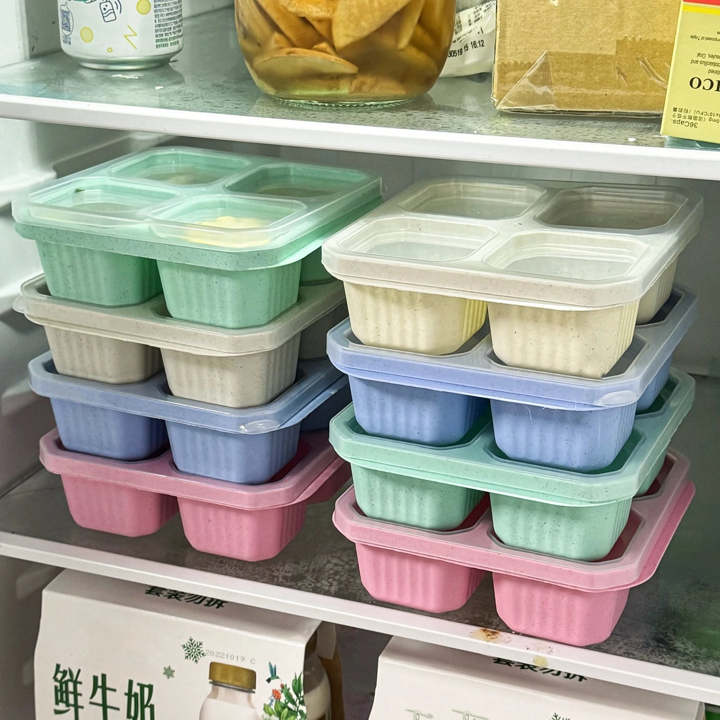 4 Grid Snack Containers Reusable Meal Prep Lunch Containers Portable for Kids and Adults Home Snack Storage Bottles Kitchen Tool - Fields Of Fitness