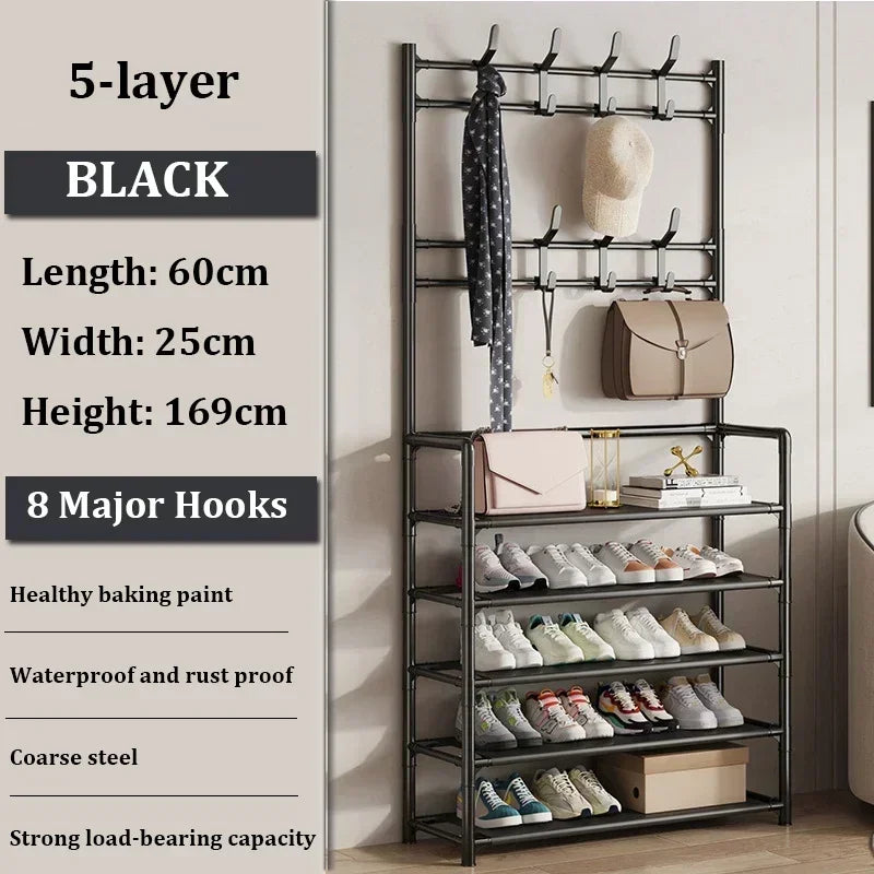 Clothes Hanger Multi-Layer Shoe Rack Doorway DIY Hat And Shoes Shelf Simple Floor-Standing Living Room Organizer Storage Racks - Fields Of Fitness
