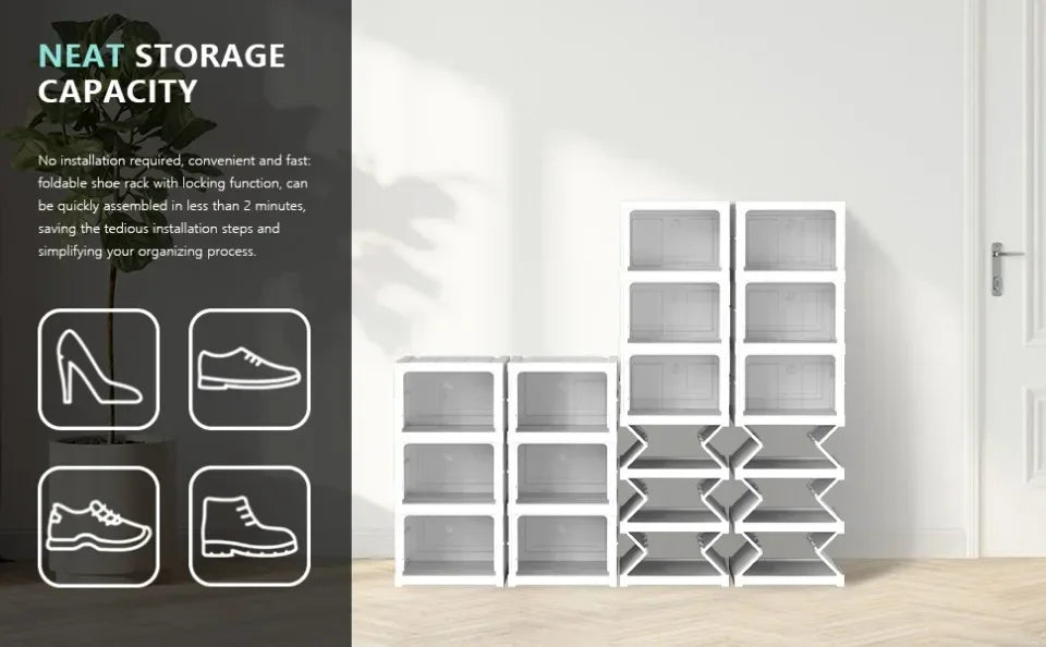 Foldable Shoe Box Stackable Transparent Dustproof Footwear Organizers With Cover Hall Shoes Cabinet Closet Sneakers Storage Rack - Fields Of Fitness