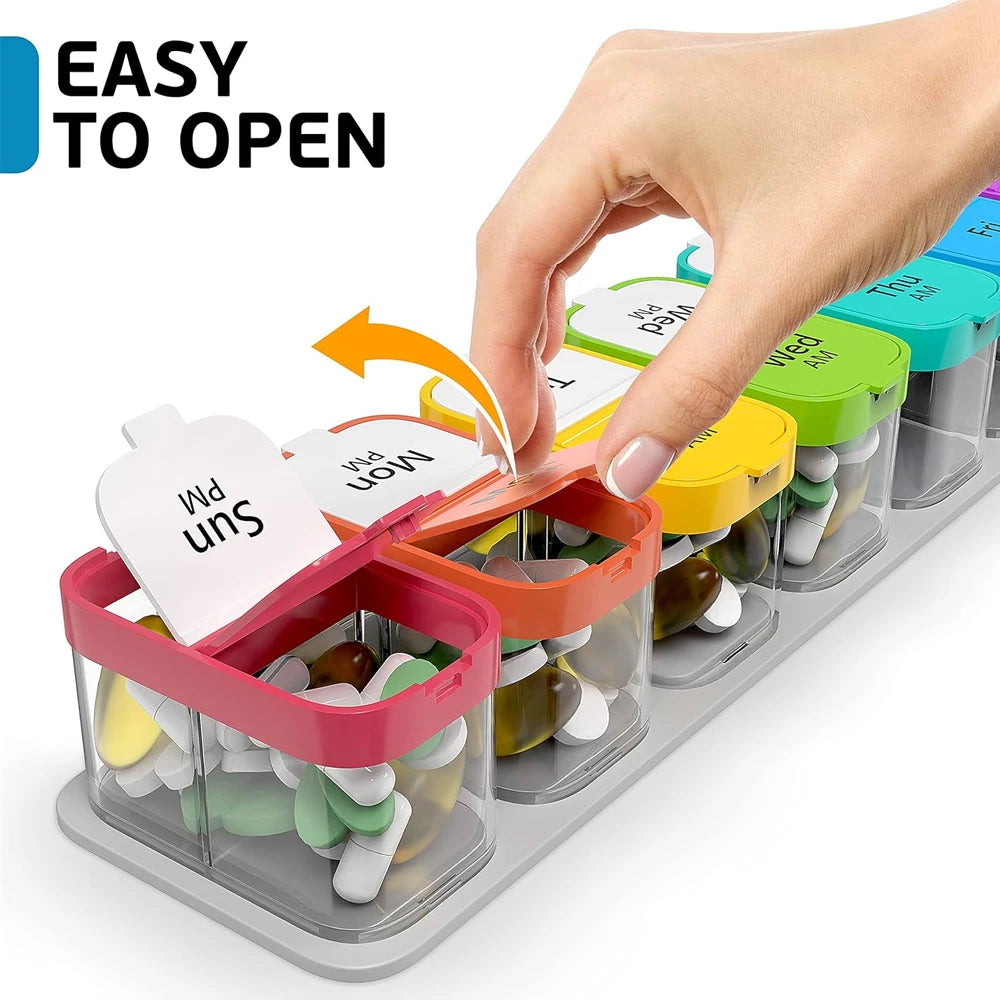 1PCS Large 7 Day Pill Organizer - 2 Times a Box Case XL Am Pm Container Holder Daily Medicine Weekly Medication Pils Organizers - Fields Of Fitness