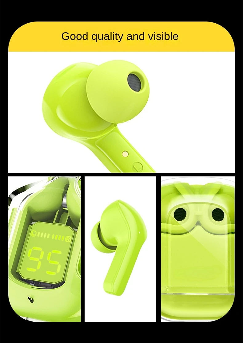 True Wireless Bluetooth 5.3 Transparent Headset with LED Digital Display Stereo Sound TWS ENC Earphones Mic for Sports Working - Fields Of Fitness