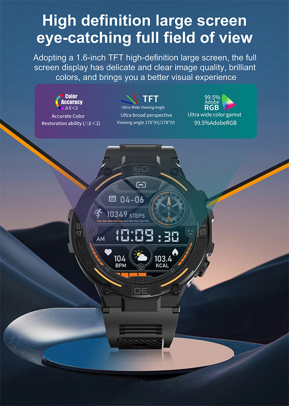 Smartwatch Military Men 360*360 HD Screen Flashlight Health Monitoring Waterproof Heart Rate BT Call Smart Watch For Android IOS - Fields Of Fitness