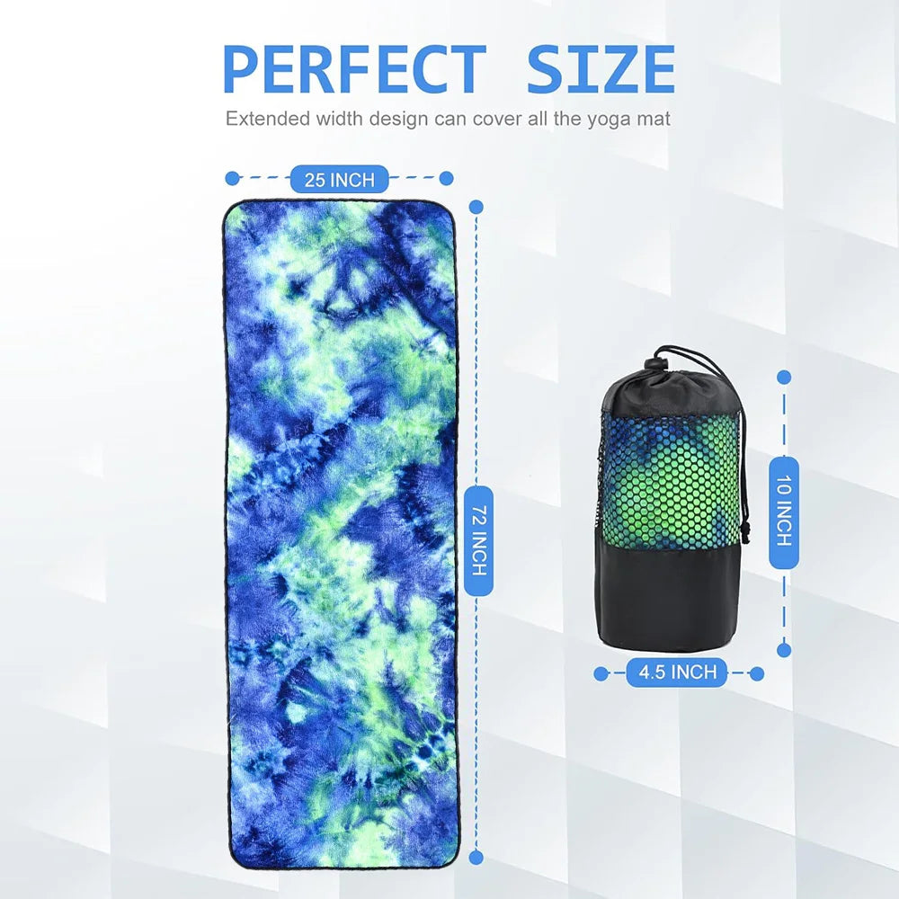 Yoga Meditation Mat 72”×24”Non Slip Hot Yoga Towel Sweat Absorbent Yoga Mat for Pilates Fitness Exercise with Mesh Bag - Fields Of Fitness