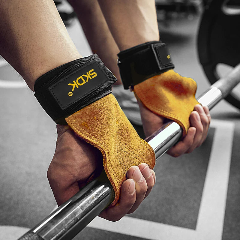 Gym Grips For Men Women Cowhide Palm Guards Weightlifting Fitness Workout Gloves Grips with Wrist Wraps Training Equipment - Fields Of Fitness