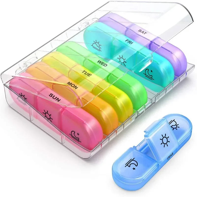 Pill Box 7 Days Organizer 21/14 Grids 3 Times One Day Portable Travel with Large Compartments for Vitamins Medicine Fish Oils - Fields Of Fitness
