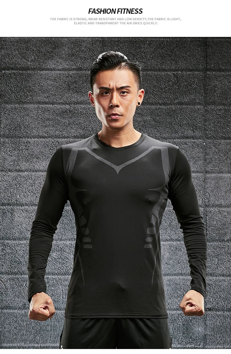 Quick Drying Tight Fitting Suit For Men'S Long Sleeved Sports Cycling Top, Running, Fitness, Football Training, Basketball Shirt - Fields Of Fitness